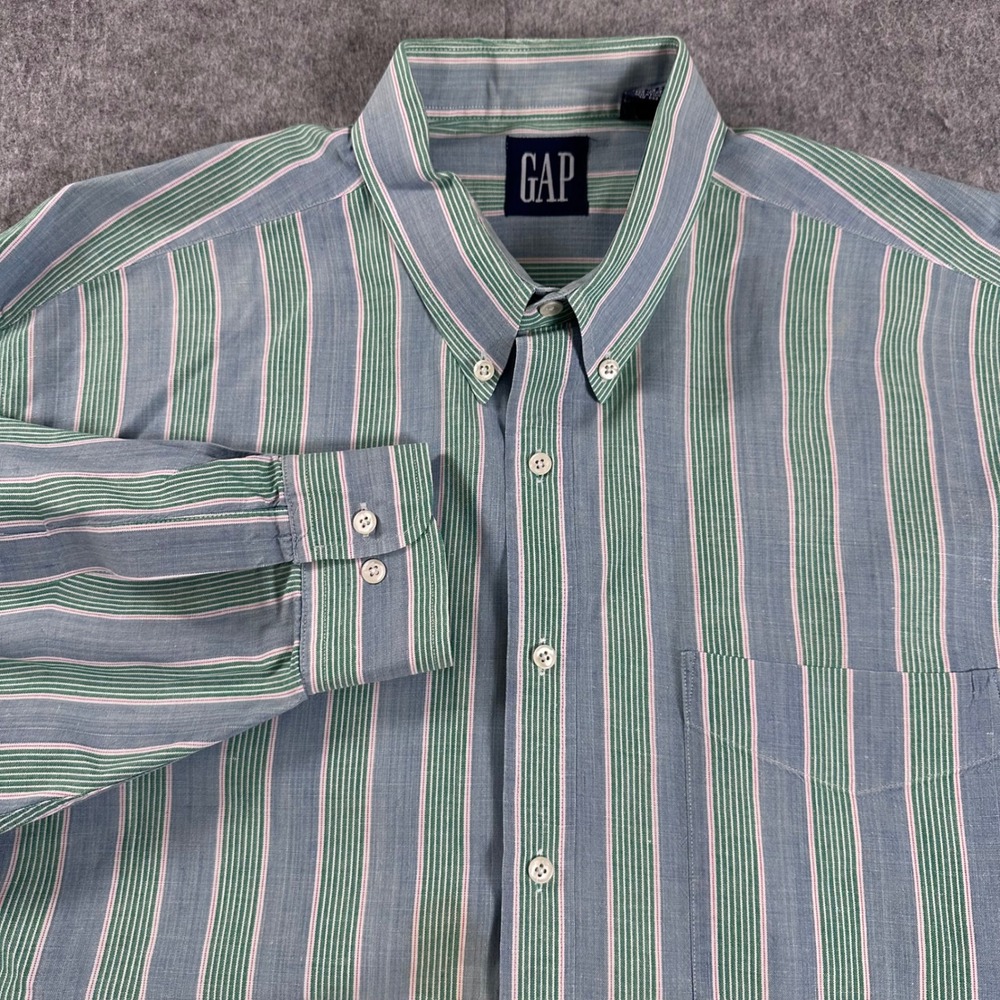 GAP Mens XL Long Sleeve Button Down Shirt Blue Green Pink Striped Cotton